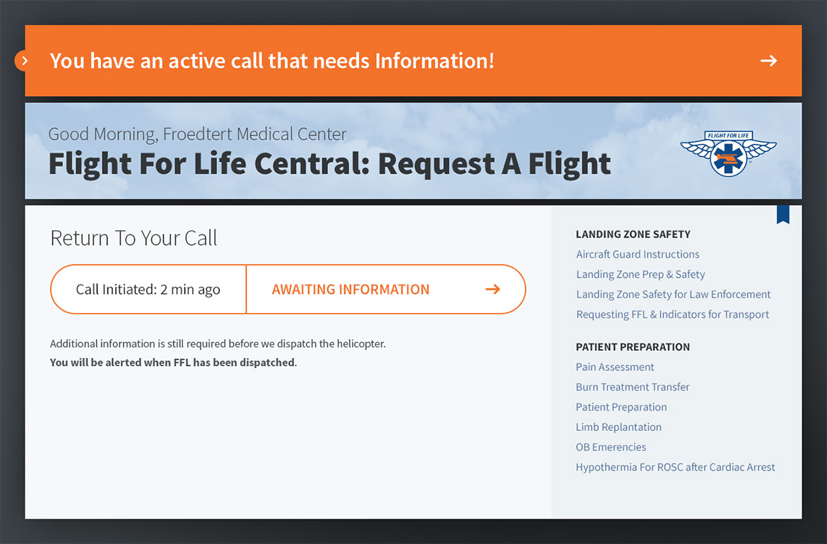Flight For Life Central Return To Call